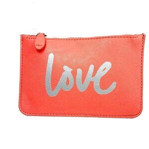LOFT Small Leather Zip Top Pouch - Coral Orange 6"x4"